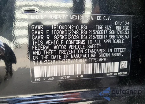 2024 Honda Hr-V Lx из США, поврежденный, VIN 3CZRZ1H37RM740814